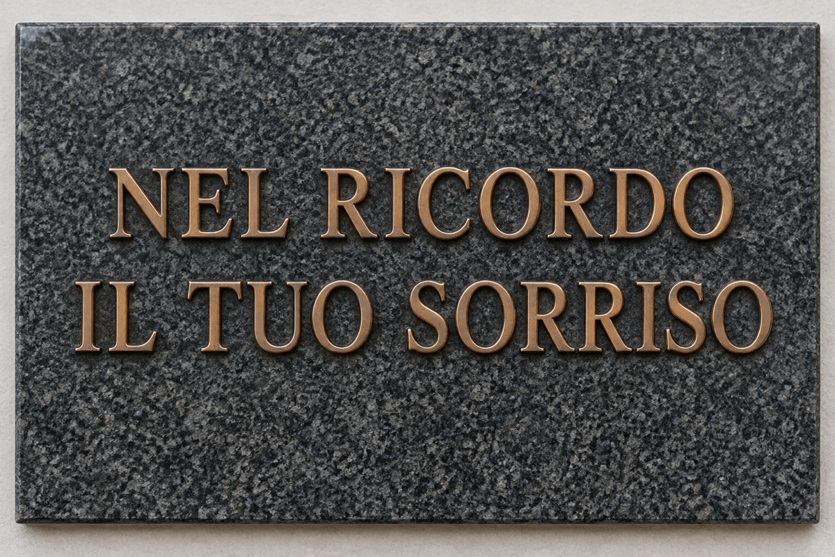 Epitaffio illustrativo lettere in bronzo: Nel ricordo il tuo sorriso