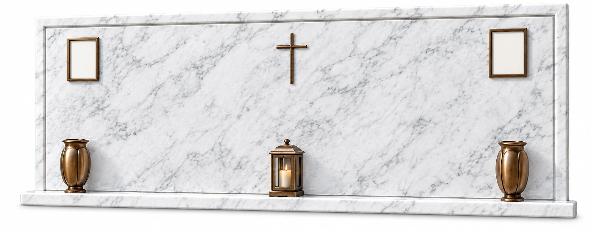 Epitaffio doppio con fasce sopra in marmo Bianco Carrara CD